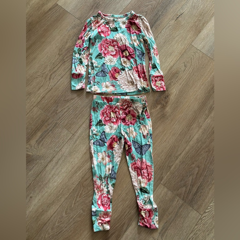 Posh Peanut Floral Butterfly Print Top in Teal and Pink